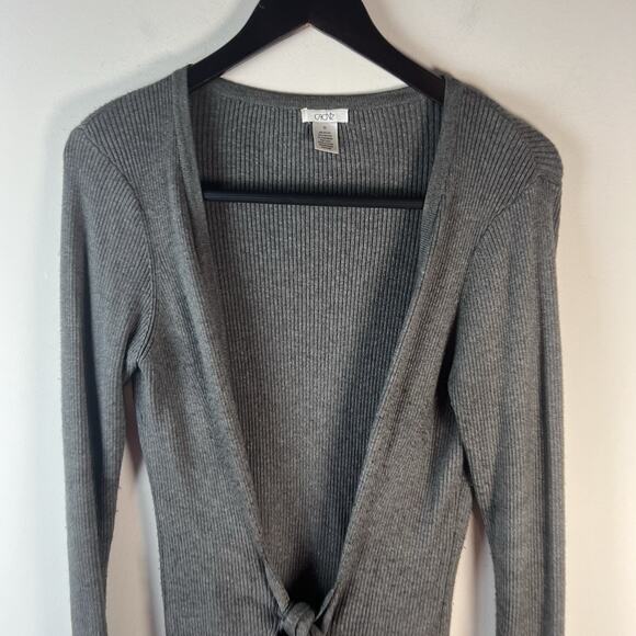 Vintage Cache Cardigan Sweater Gray Long Sleeved Ribbed M Cashmere Blend - Picture 2 of 5